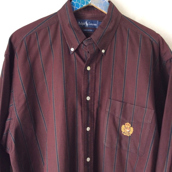 Polo Ralph Lauren Other - RL Polo Maroon Navy Stripe Button Down Crested L
